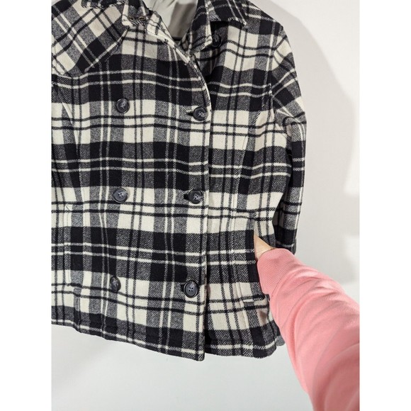 Woolrich Black White Plaid Peacoat Jacket Preppy Wool Blend Women Size S - Picture 7 of 10